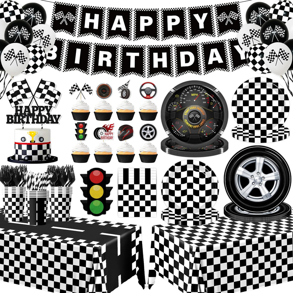 GREHUMOR 187pcs race car banner adds bright, fast-paced decor for quick party setup.