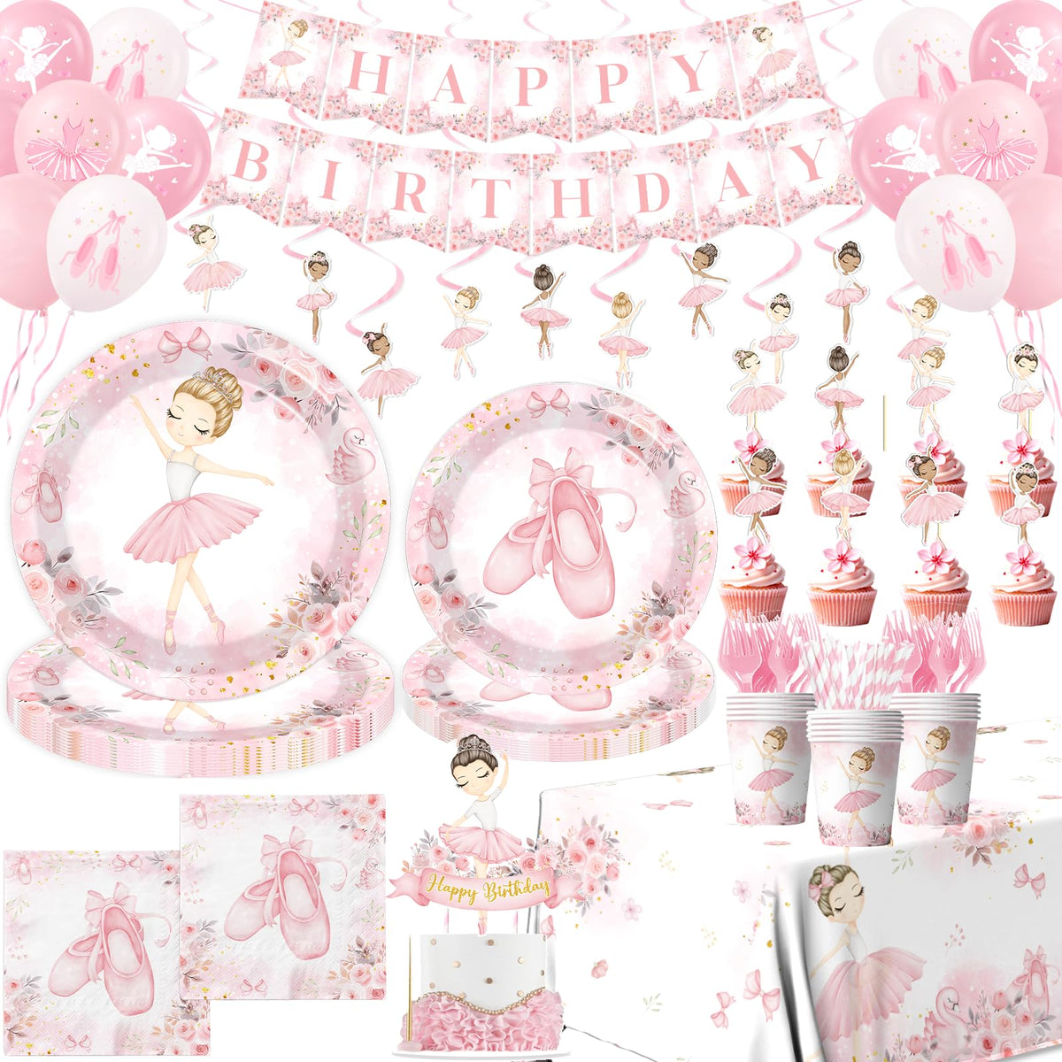 GREHUMOR ballerina birthday banner enhances the party backdrop.