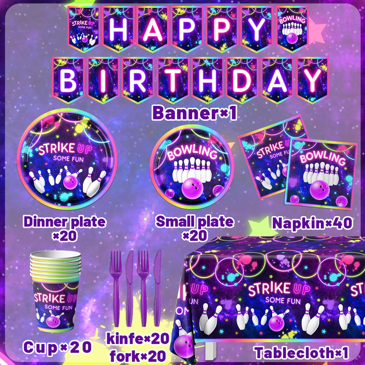 GREHUMOR bowling birthday plates come in two sizes for easy serving