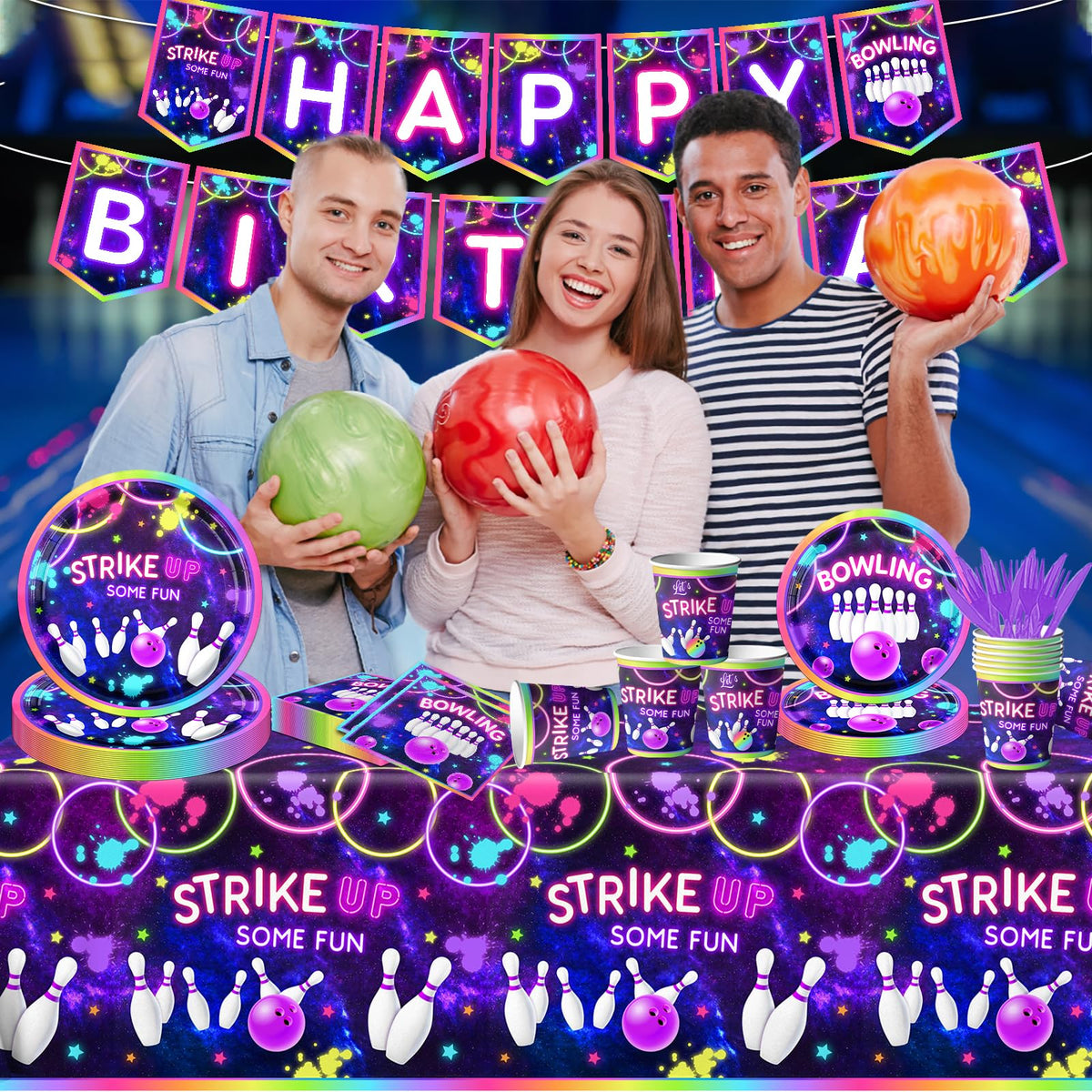 GREHUMOR neon glow bowling tablecloth brightens the party ambiance