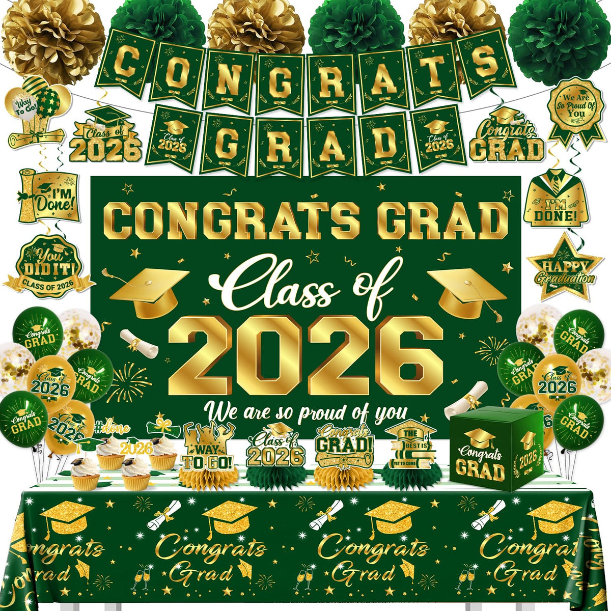 GREHUMOR graduation banner with CONGRATS GRAD, ideal for standout photos