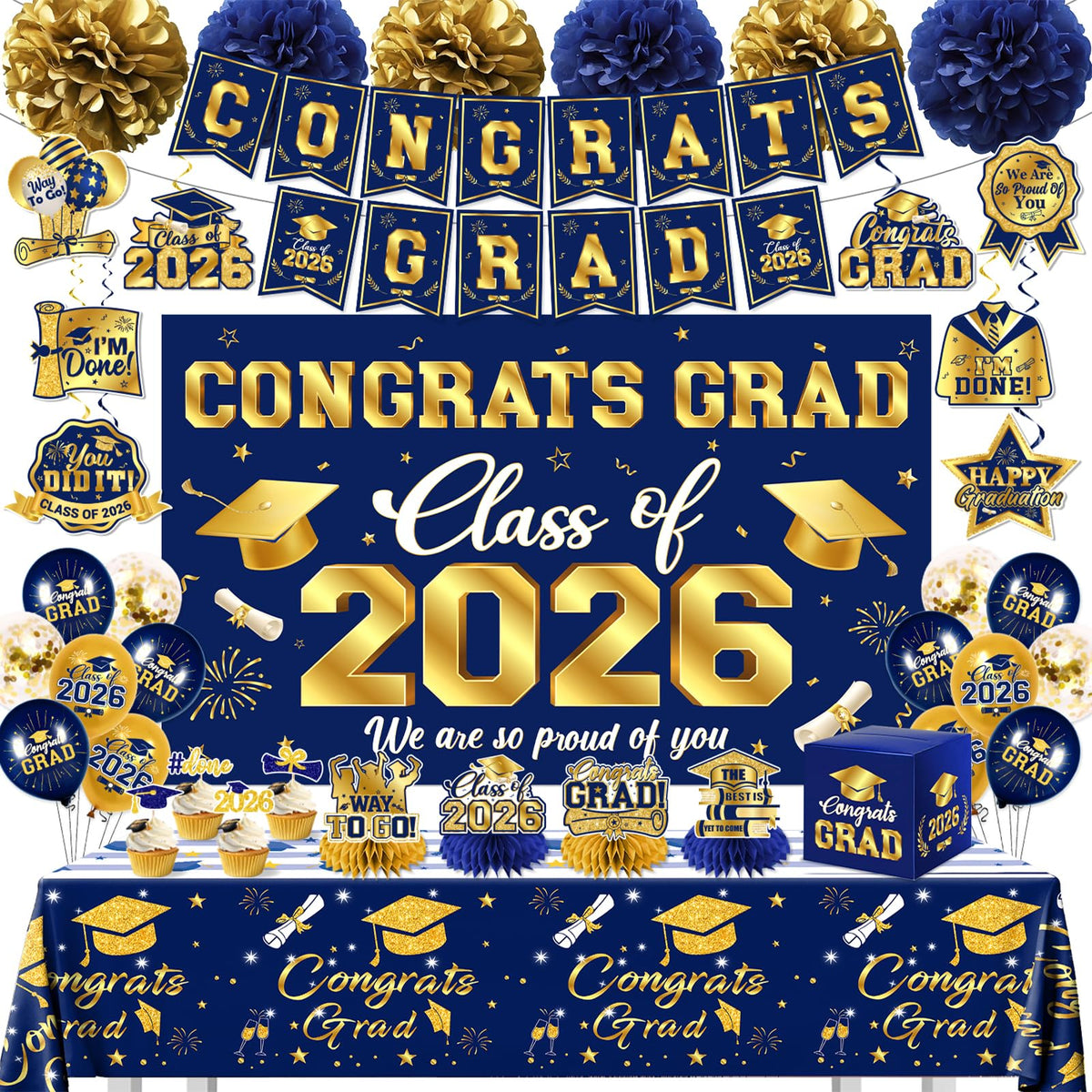 GREHUMOR graduation banner with CONGRATS GRAD for photo-ready celebrations