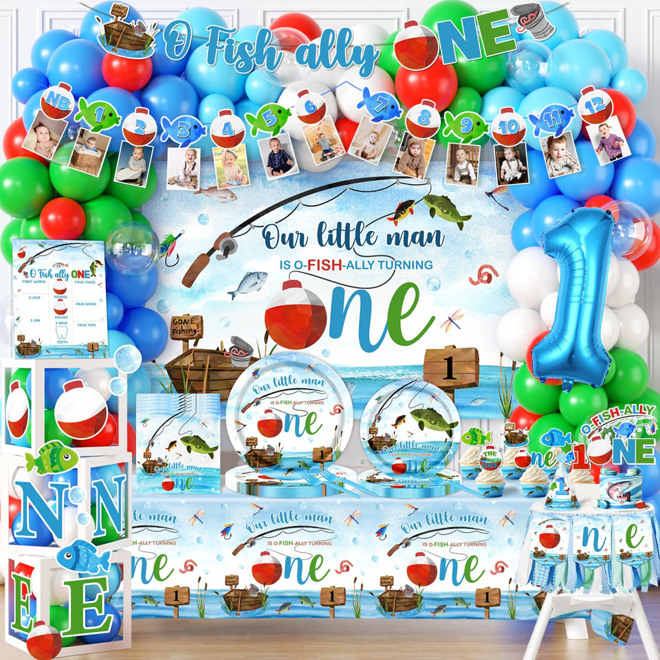 GREHUMOR Ofishally One banner elevates first birthday decor with bold blue accents
