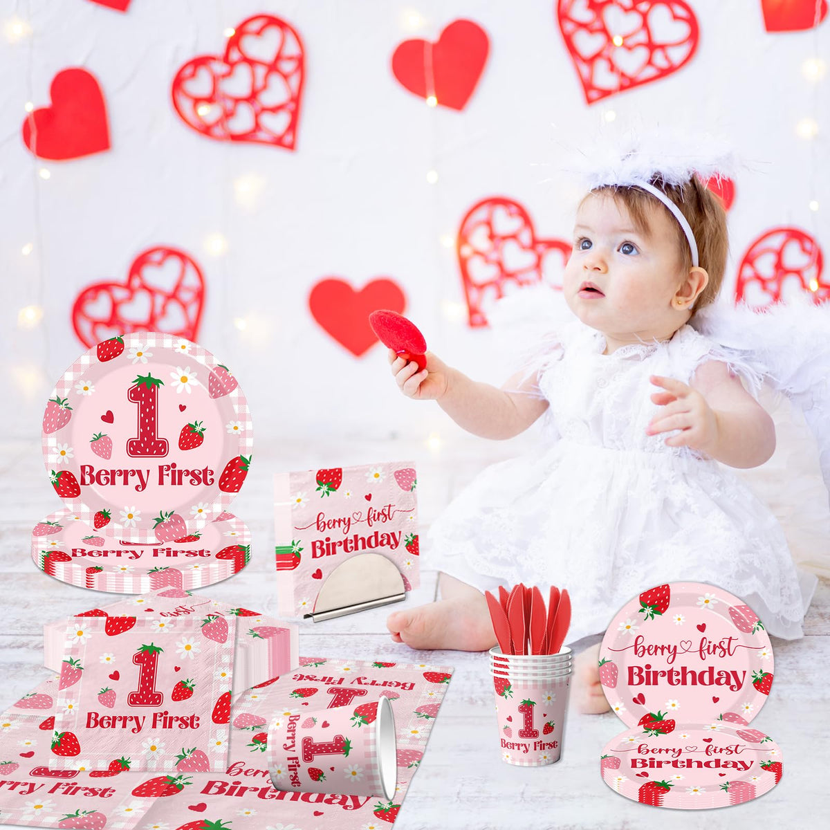 GREHUMOR strawberry-daisy design decor elevates a sweet berry themed celebration.