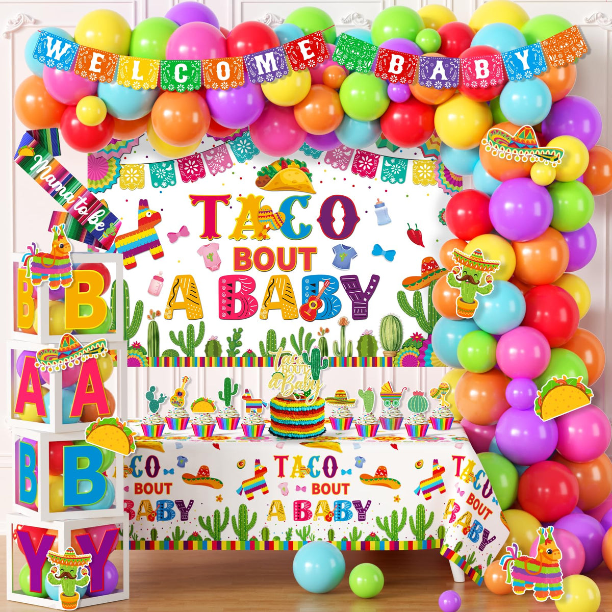 GREHUMOR welcome baby banner for a festive taco themed gender reveal backdrop