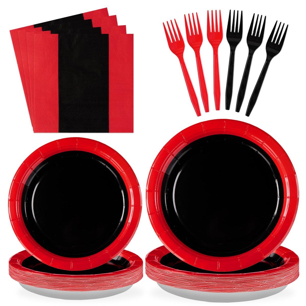Grencian red and black 9 inch plates for bold birthday dining