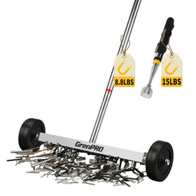 GRENPRO 17 inch rolling magnetic sweeper with wheels in action for fast debris pickup