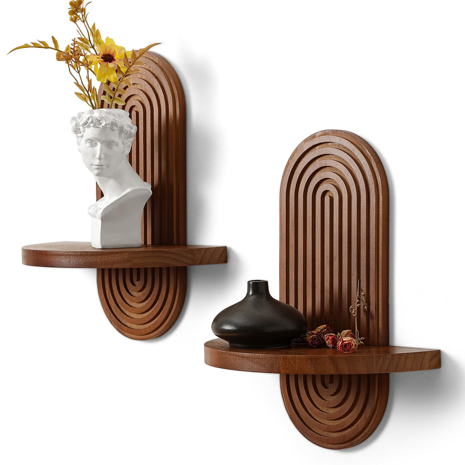 GRID FORTE arched walnut wall shelf set 2 elevates living room decor and offers compact display space.