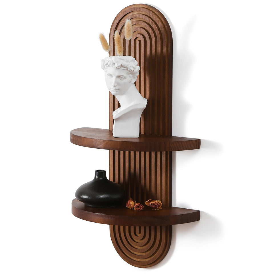 GRID FORTE arched wood shelf in walnut finish for stylish storage.