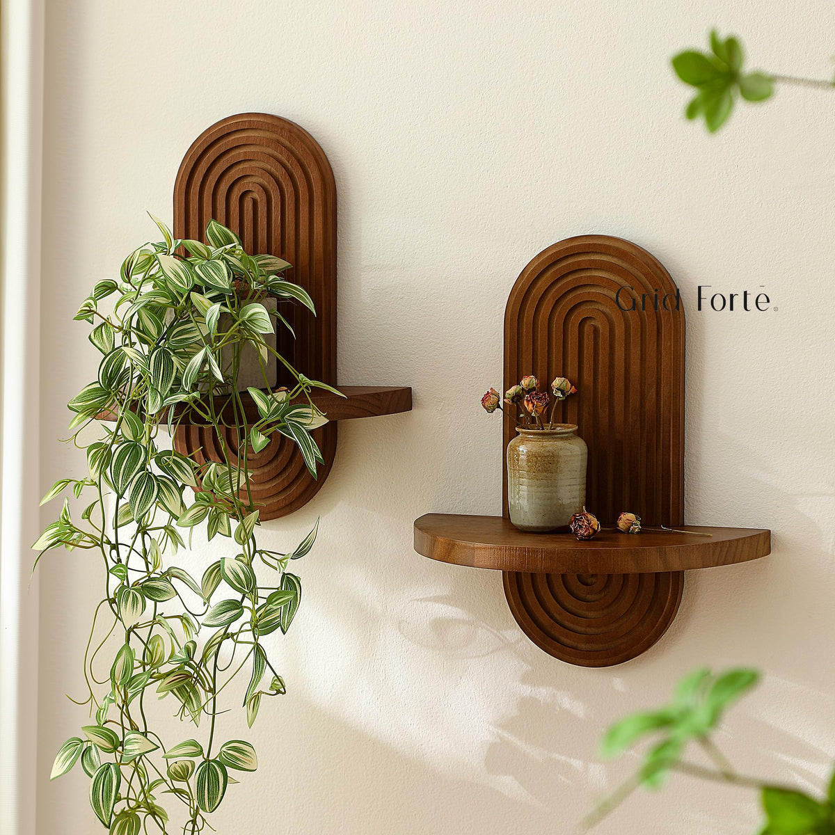 GRID FORTE floating rainbow shelves provide space without clutter on walls.