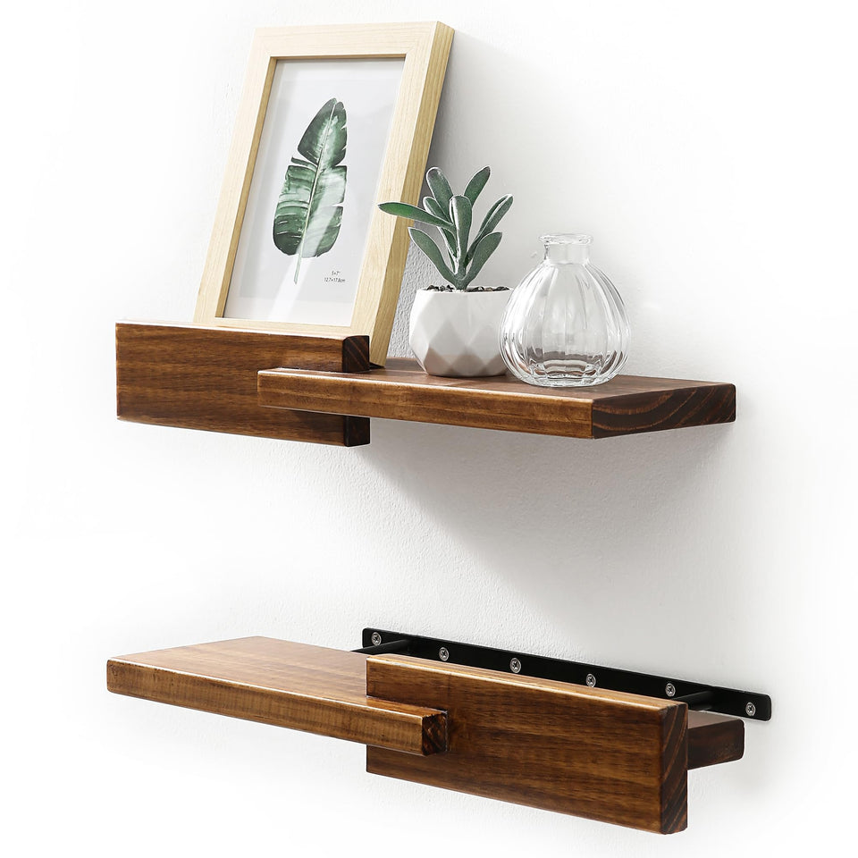 GRID FORTE wood floating shelves with reversible interlocking design for flexible display.