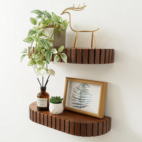 GRID FORTE two-pack wood rounded fluted floating shelves, front view, ideal for stylish displays