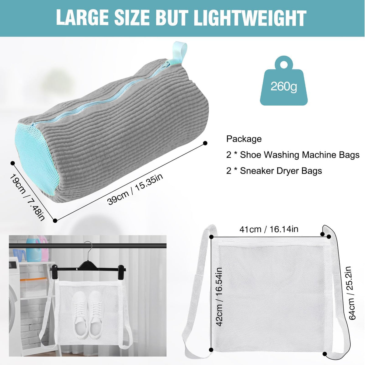 Gripooaven large-capacity sneaker bag fits multiple shoes for thorough cleaning