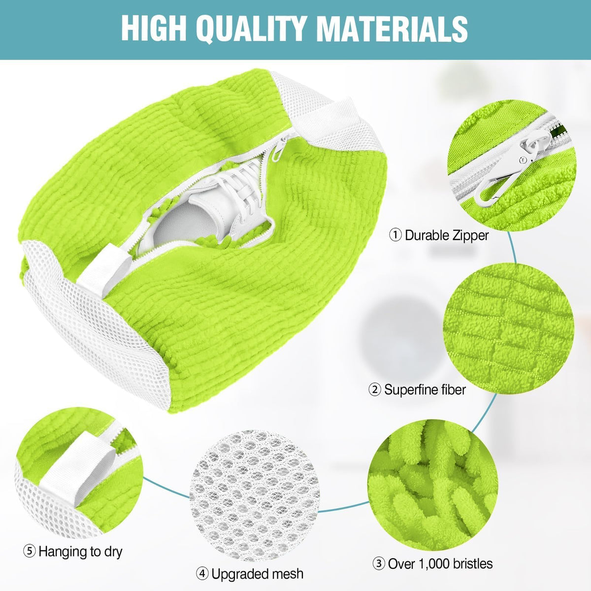 Inside view shows bristles aiding stain removal on sneakers