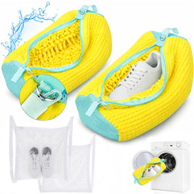 Gripooaven shoe washing bag yellow front view protects sneakers during wash