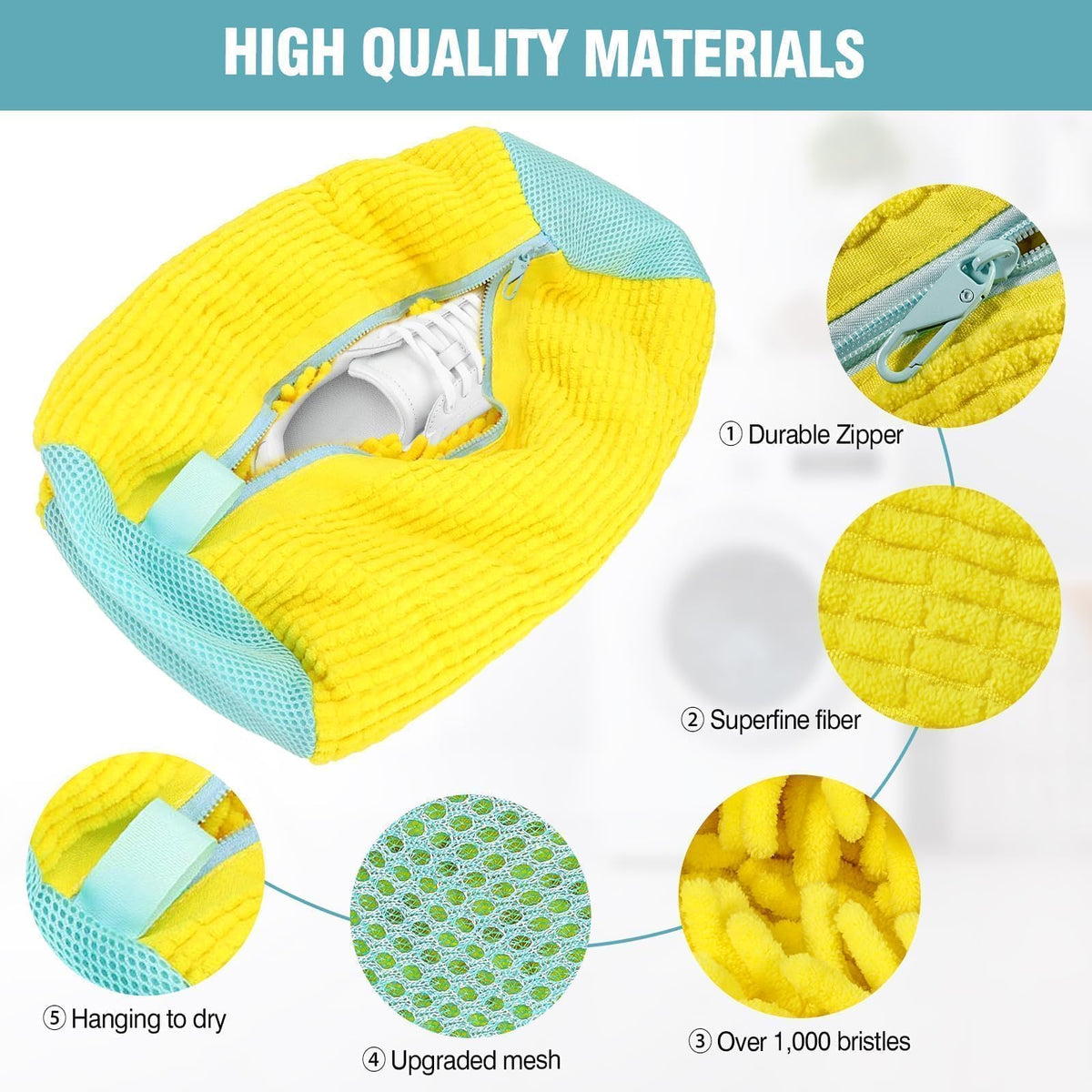 Gripooaven yellow zipper hook system keeps bag closed in the washer