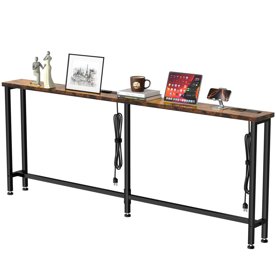 GRLEAF 90-inch sofa table with built-in power strip for convenient charging behind the couch.