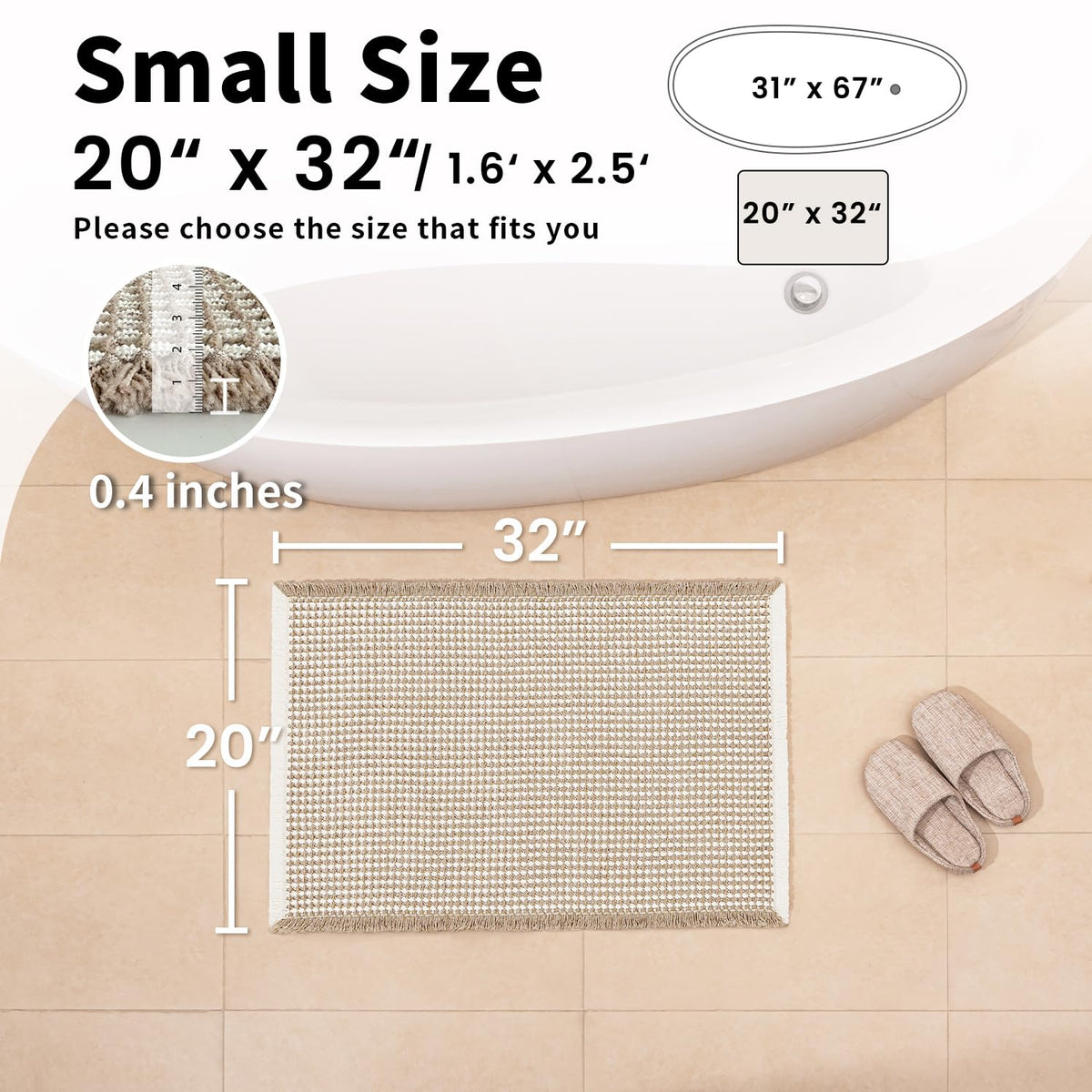 GRLYUH waffle bath mat with non-slip backing for secure footing