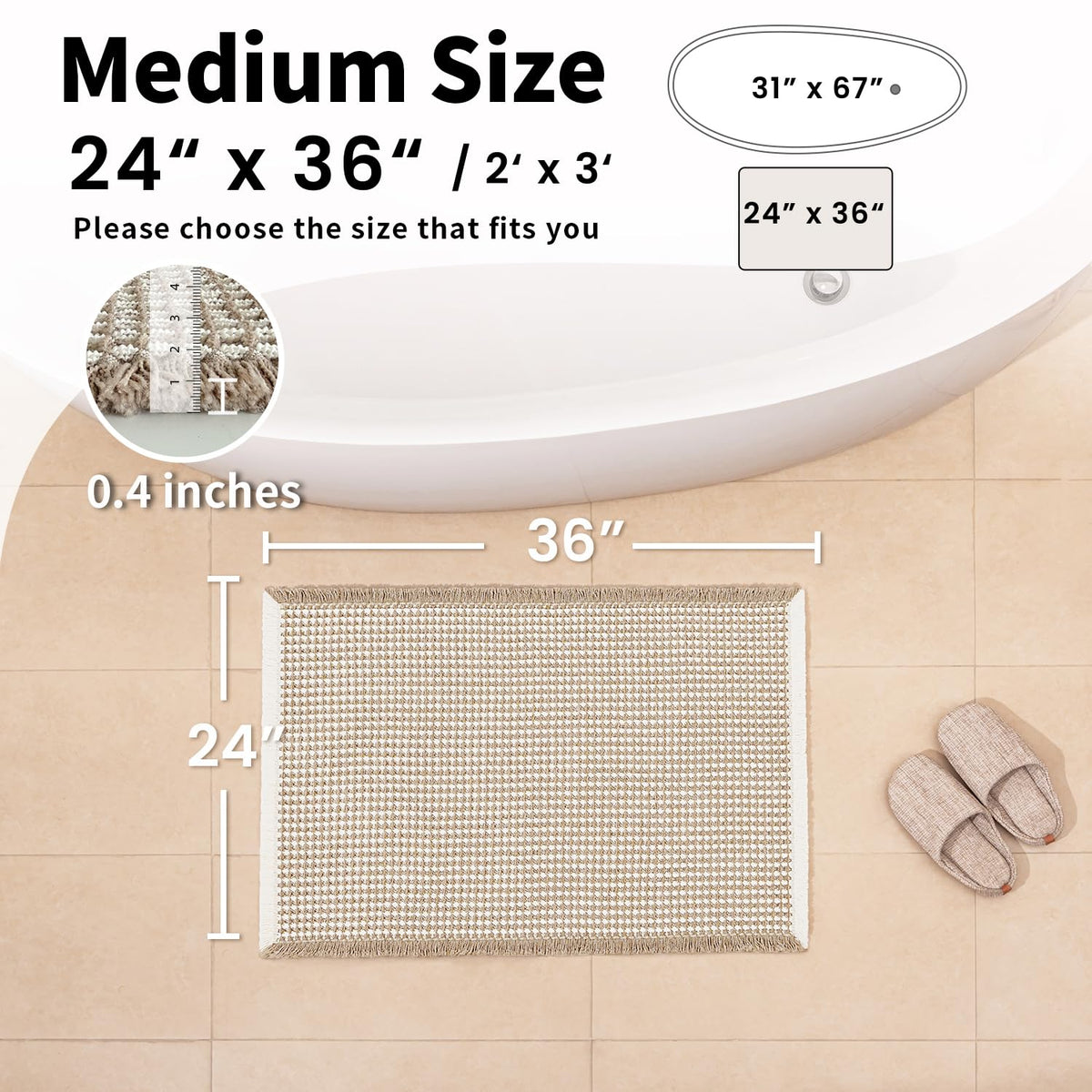 GRLYUH waffle bath mat with non-slip backing stays in place on smooth floors.