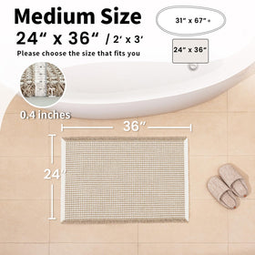 GRLYUH waffle bath mat with non-slip backing stays in place on smooth floors.