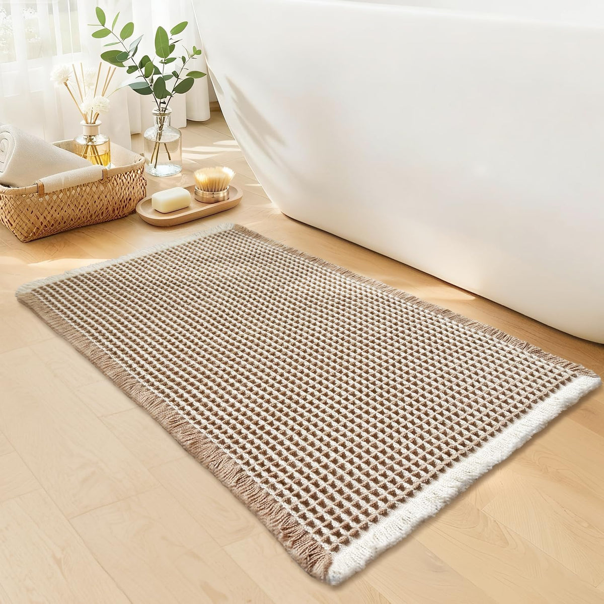 GRLYUH waffle bath mat with soft texture for plush comfort after showers