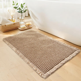 GRLYUH waffle bath mat texture close-up shows plush absorbent weave
