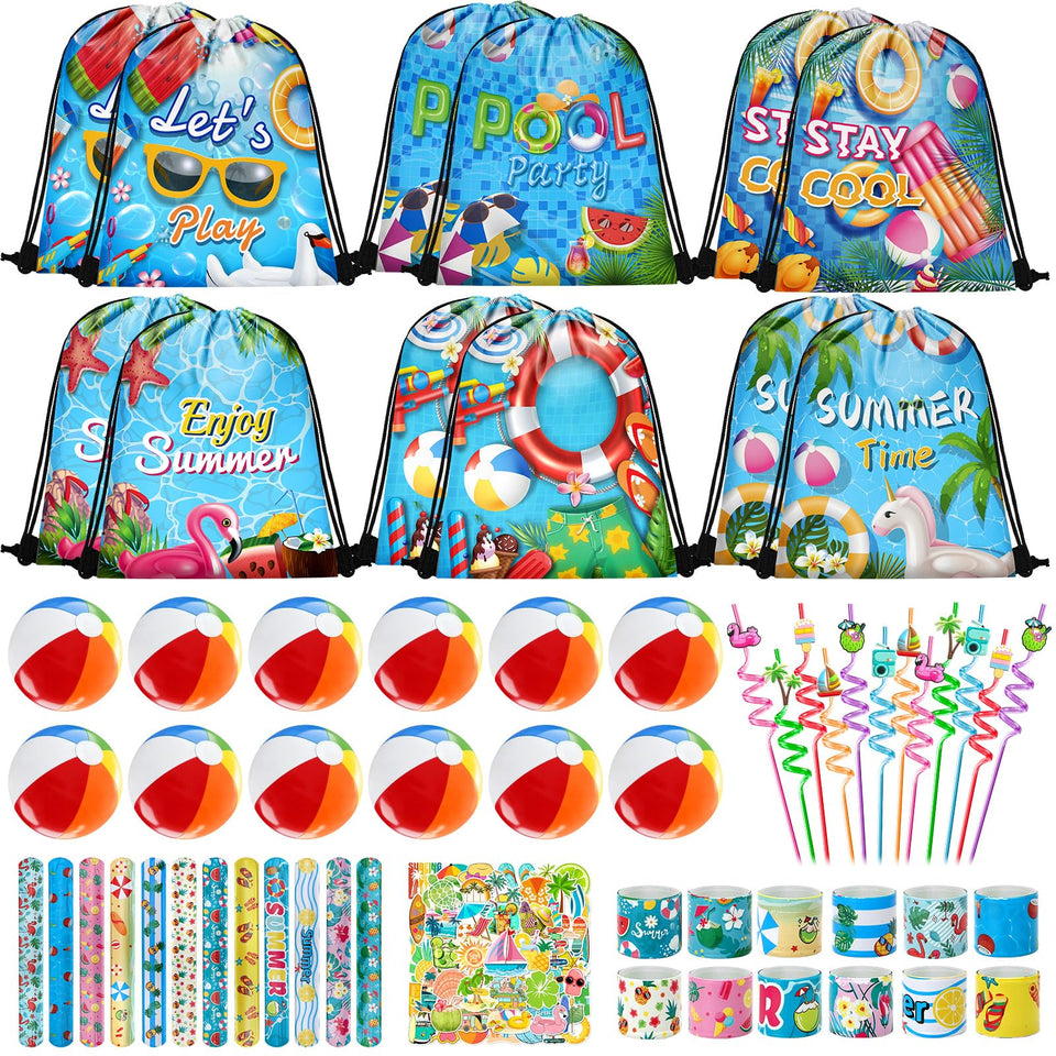 Grneric 98PCS pool party favors pack with bright beach-themed items for festive celebrations