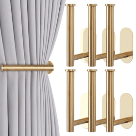 Groleca gold adhesive curtain holdbacks, six-pack, no-drill installation for easy drapery organization.