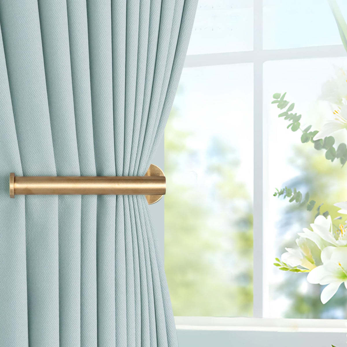 Groleca gold adhesive holdbacks used as towel hook option for convenience.