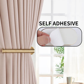 Groleca gold holdbacks mounted on wall, adhesive design, clean look for drapes.
