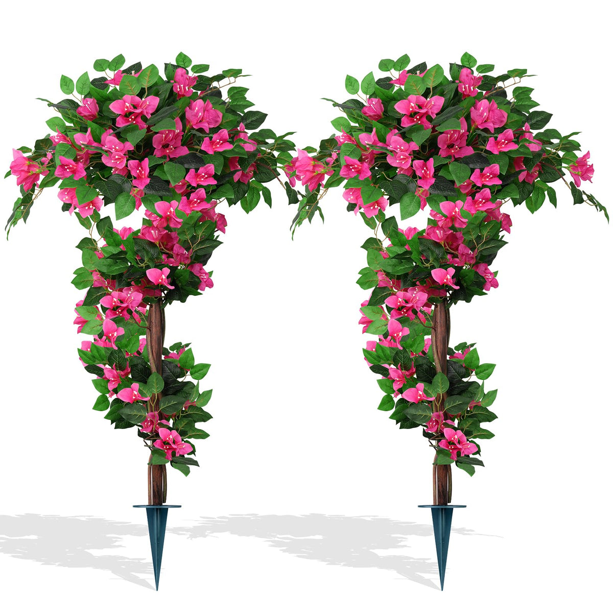 Grooy 2Pack Bougainvillea Topiary outdoors with ground spikes for instant curb appeal