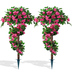Grooy 2Pack Bougainvillea Topiary outdoors with ground spikes for instant curb appeal