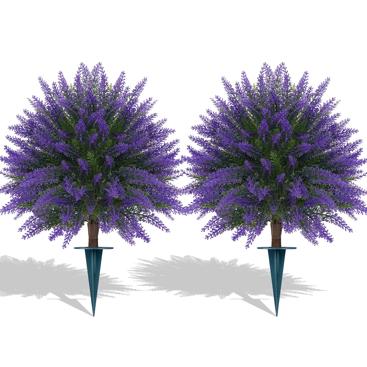 Grooy artificial lavender topiary ball set with ground spikes for sturdy outdoor display