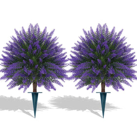 Grooy artificial lavender topiary ball set with ground spikes for sturdy outdoor display