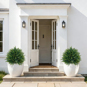 Grooy UV-resistant artificial cypress topiary designed for outdoor weather.