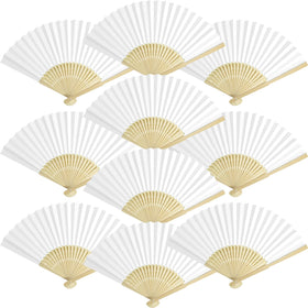 Grosun 50-pack white paper fans for wedding decor and guest cooling.