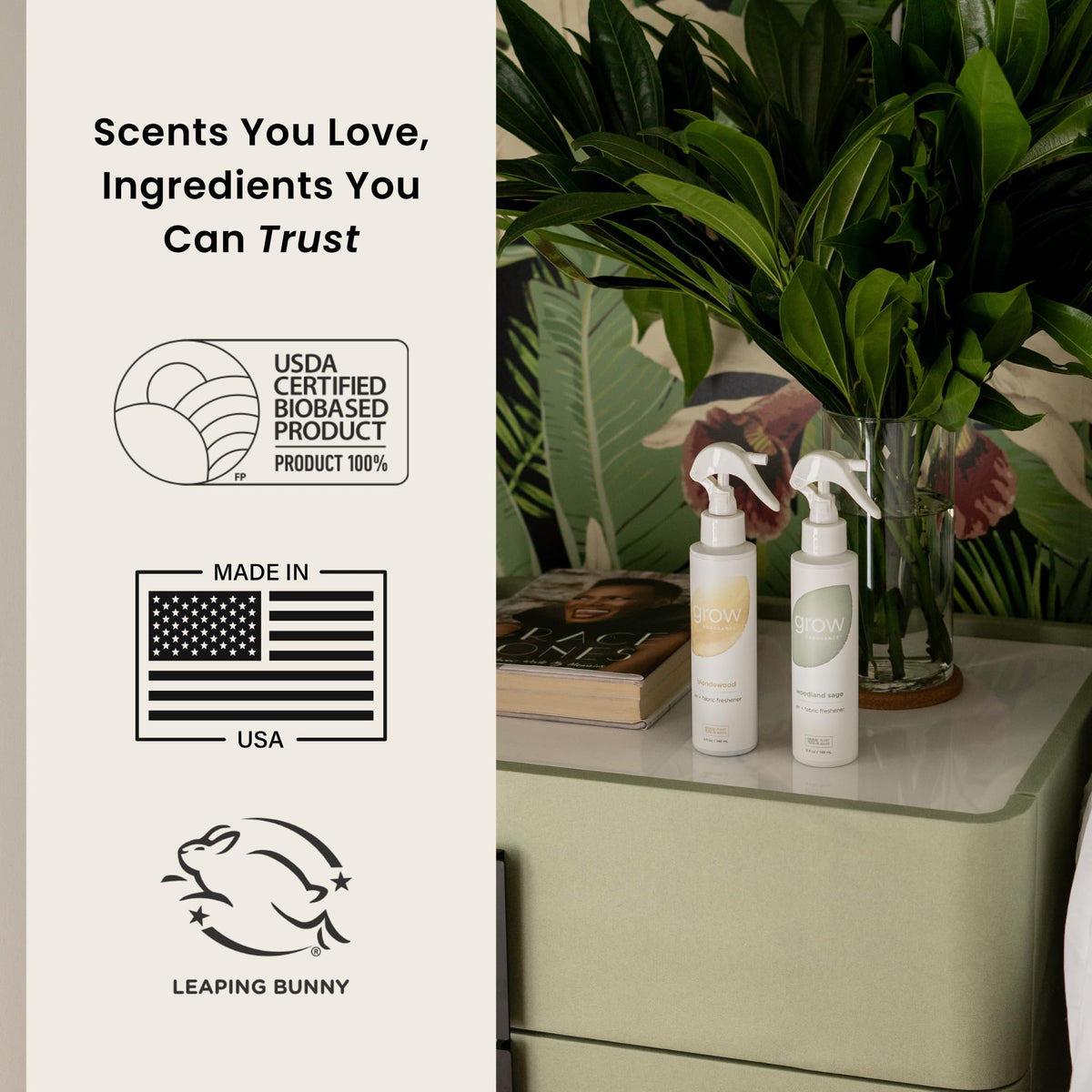 Grow Fragrance Blondewood Woodland Sage bathroom refresh: safe, non-toxic fragrance for shared spaces