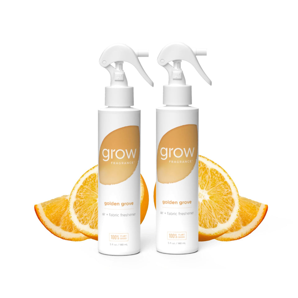Grow Fragrance Golden Grove bottle 5 oz ready for freshening fabrics in closets.