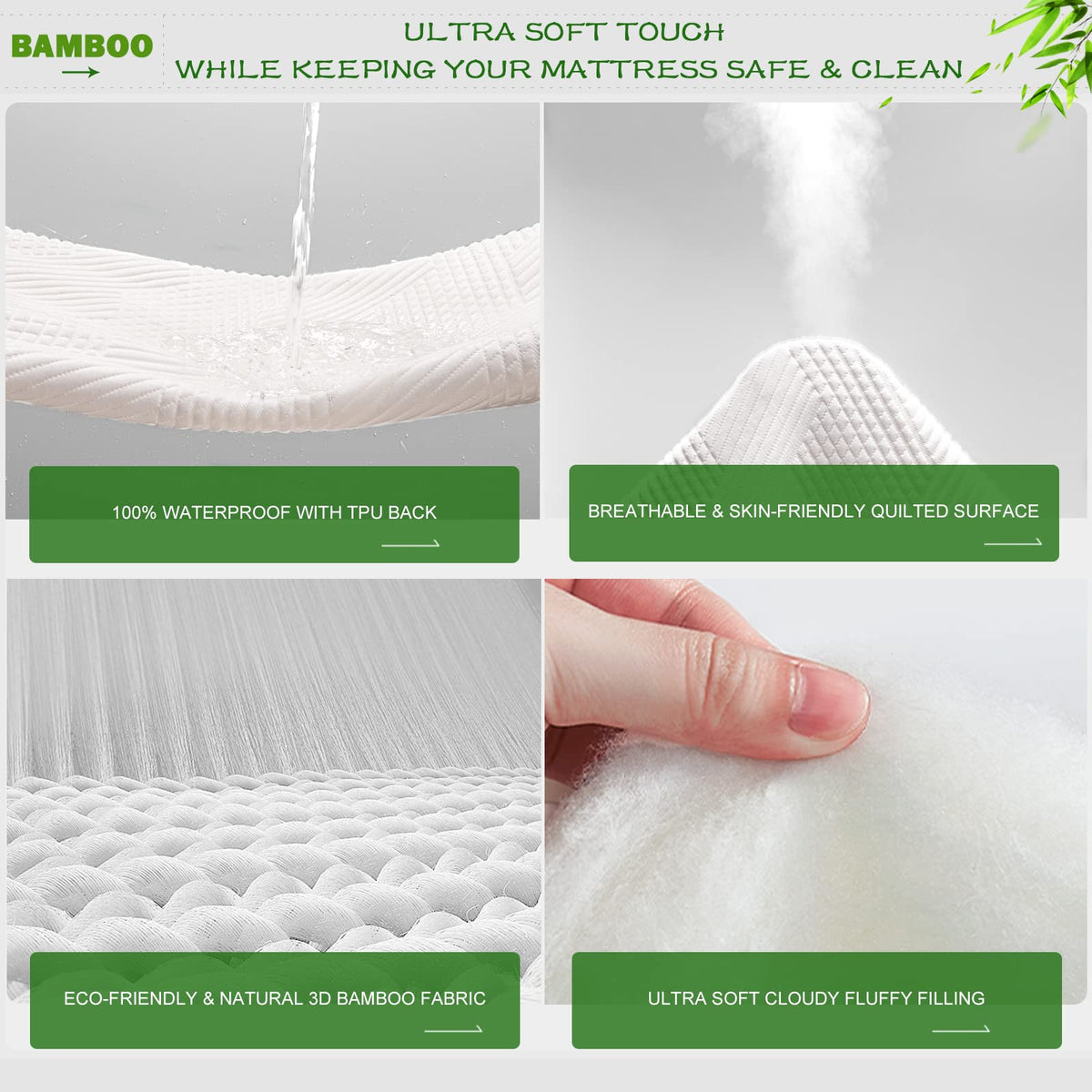 Noiseless waterproof layer ensures quiet nights without crinkle sounds
