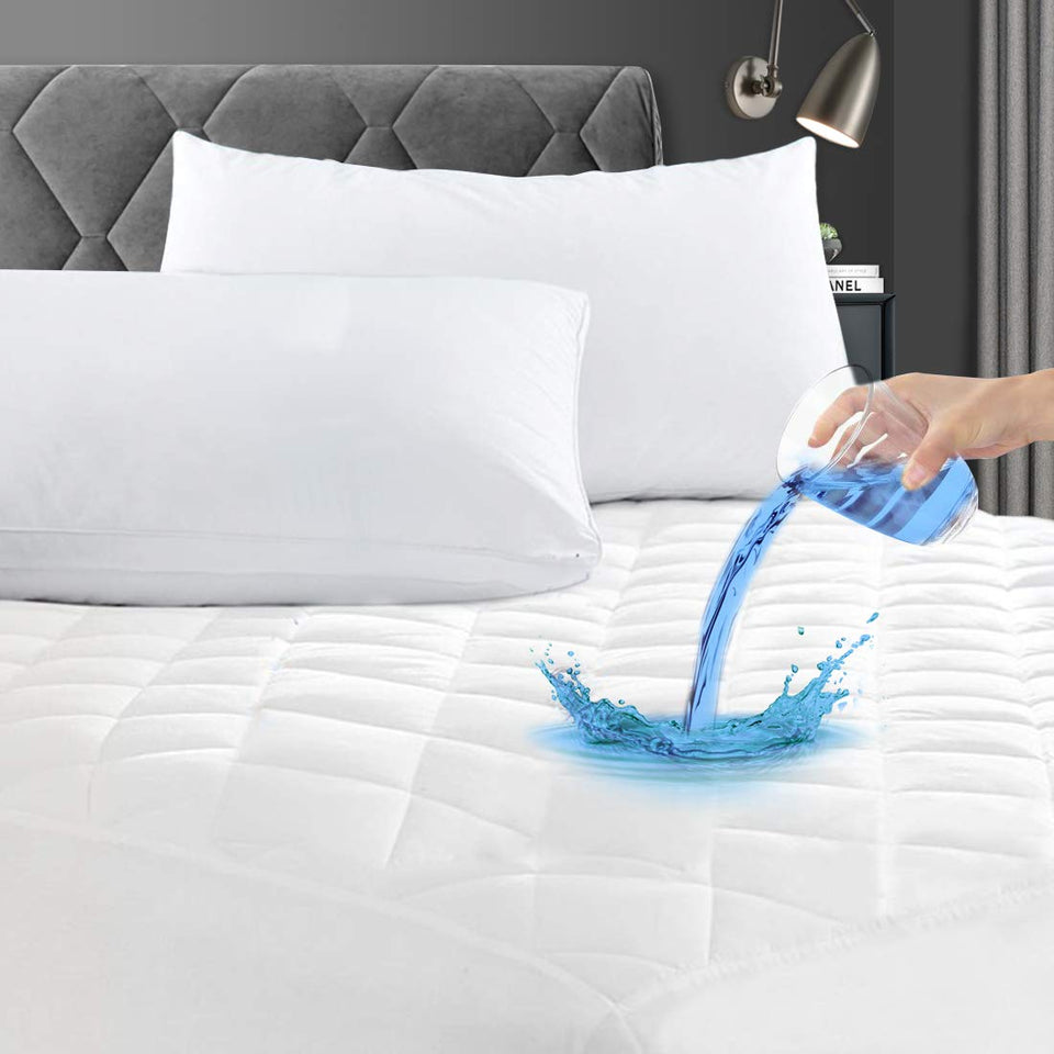GRT waterproof quilted mattress pad top view protects against spills while sleeping