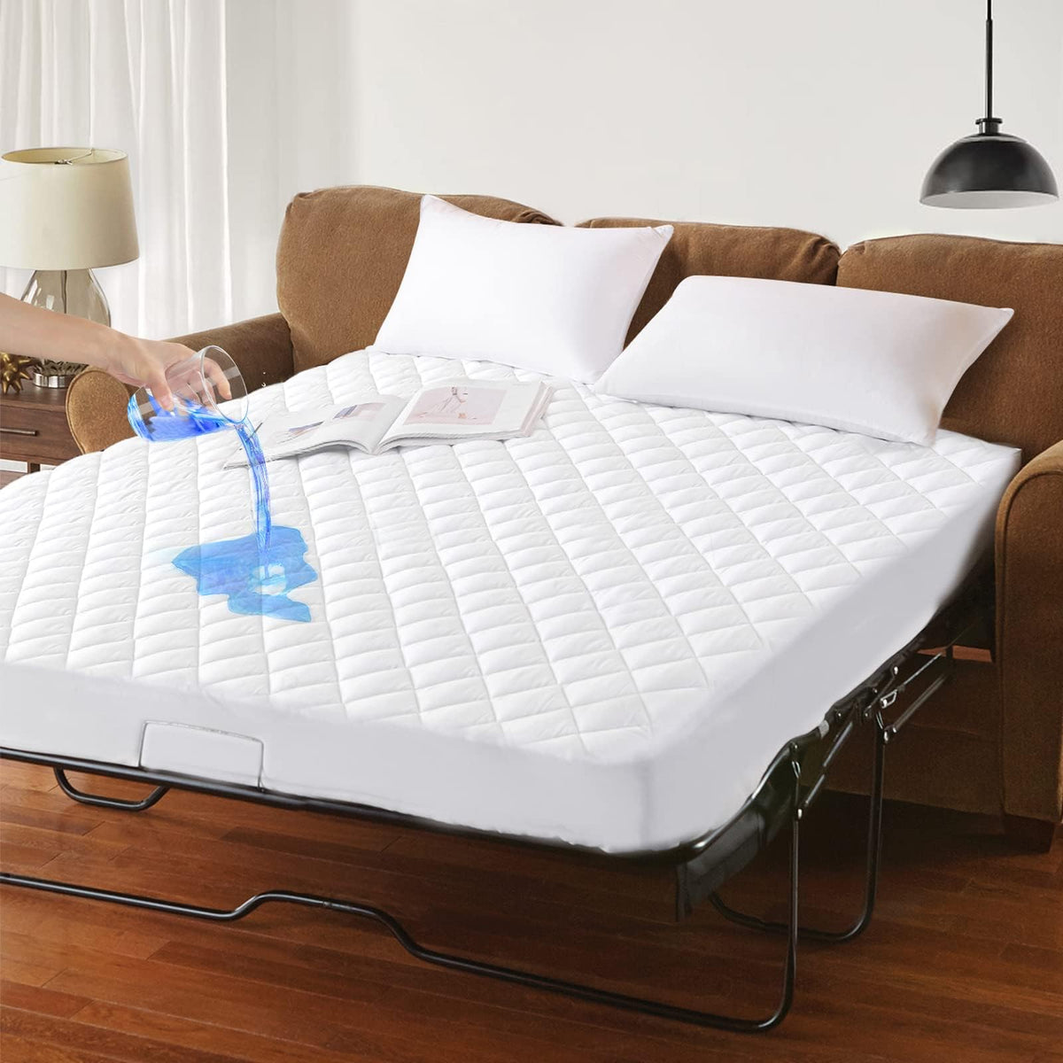 GRT Waterproof Sofa Bed Mattress Pad close-up stitching for durable protection.