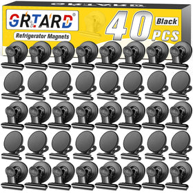 Grtard 40-pack magnetic clips providing strong hold for papers and photos on a metal surface.