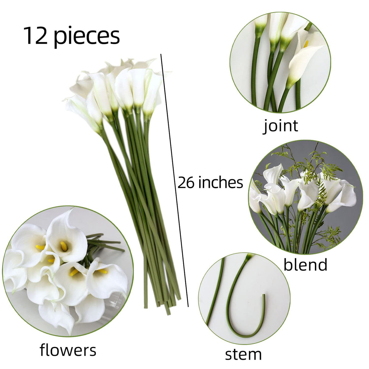 grtefhu 26in long stems white bendable for flexible arrangements