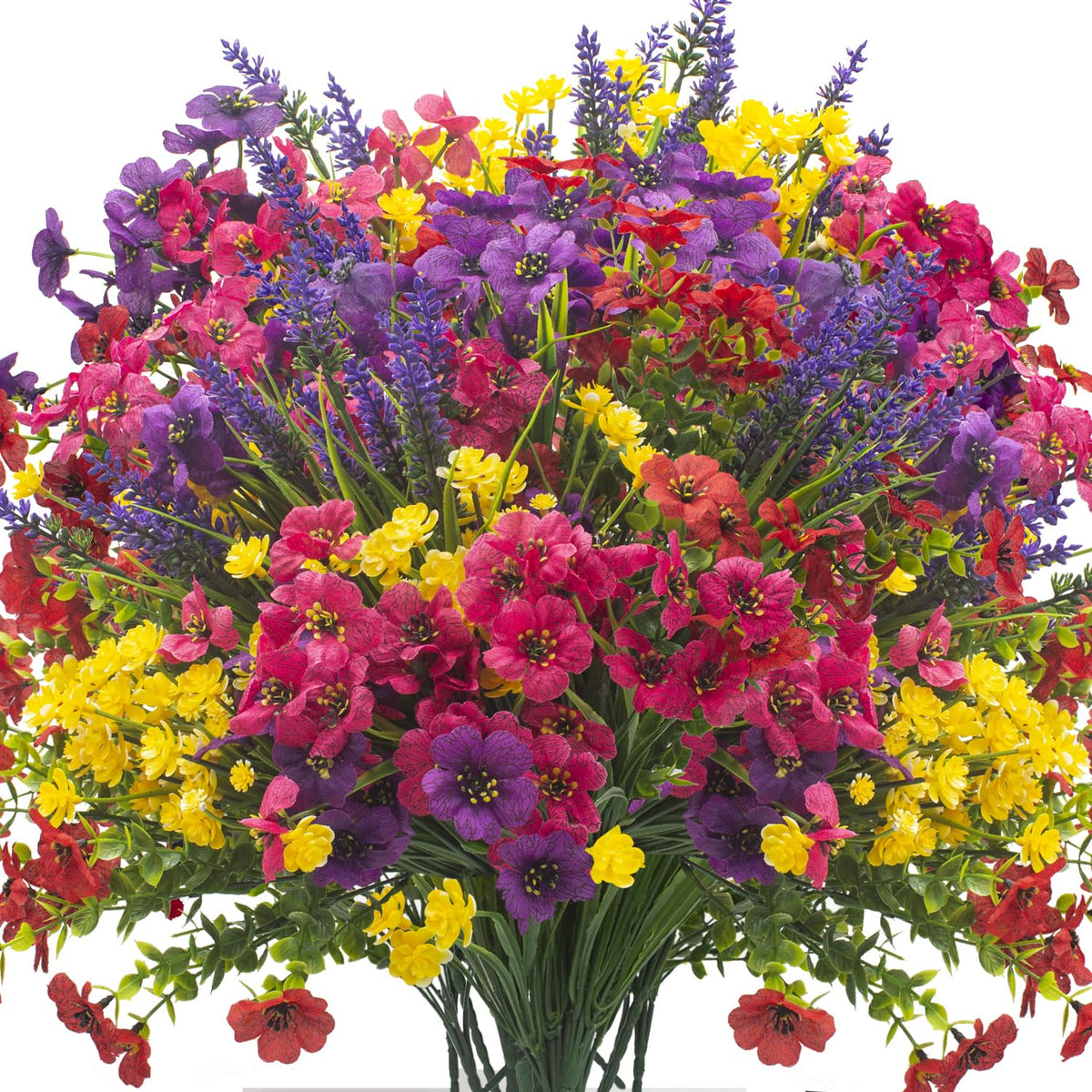 Grunyia 20Pcs UV-resistant outdoor flowers in vibrant colors for long-lasting outdoor displays.