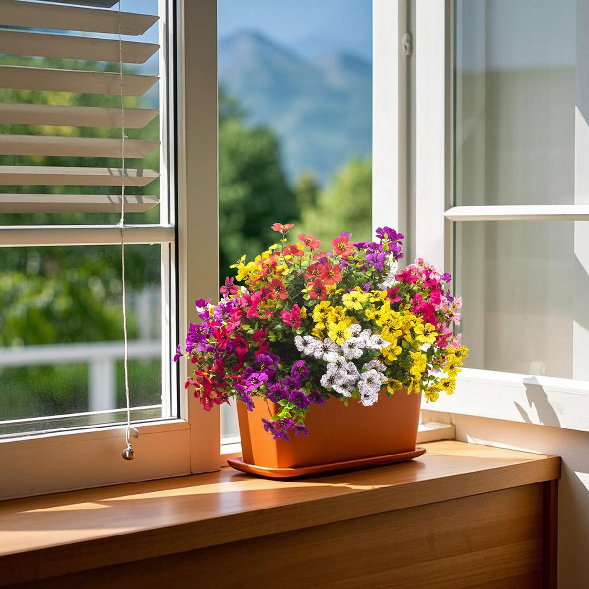 Grunyia daisy garden-edge décor using artificial flowers for all-season charm.