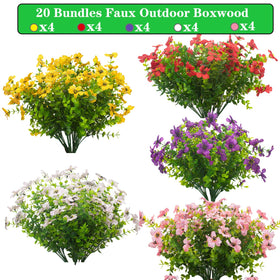Grunyia artificial flowers in a colorful planter display for porch decoration
