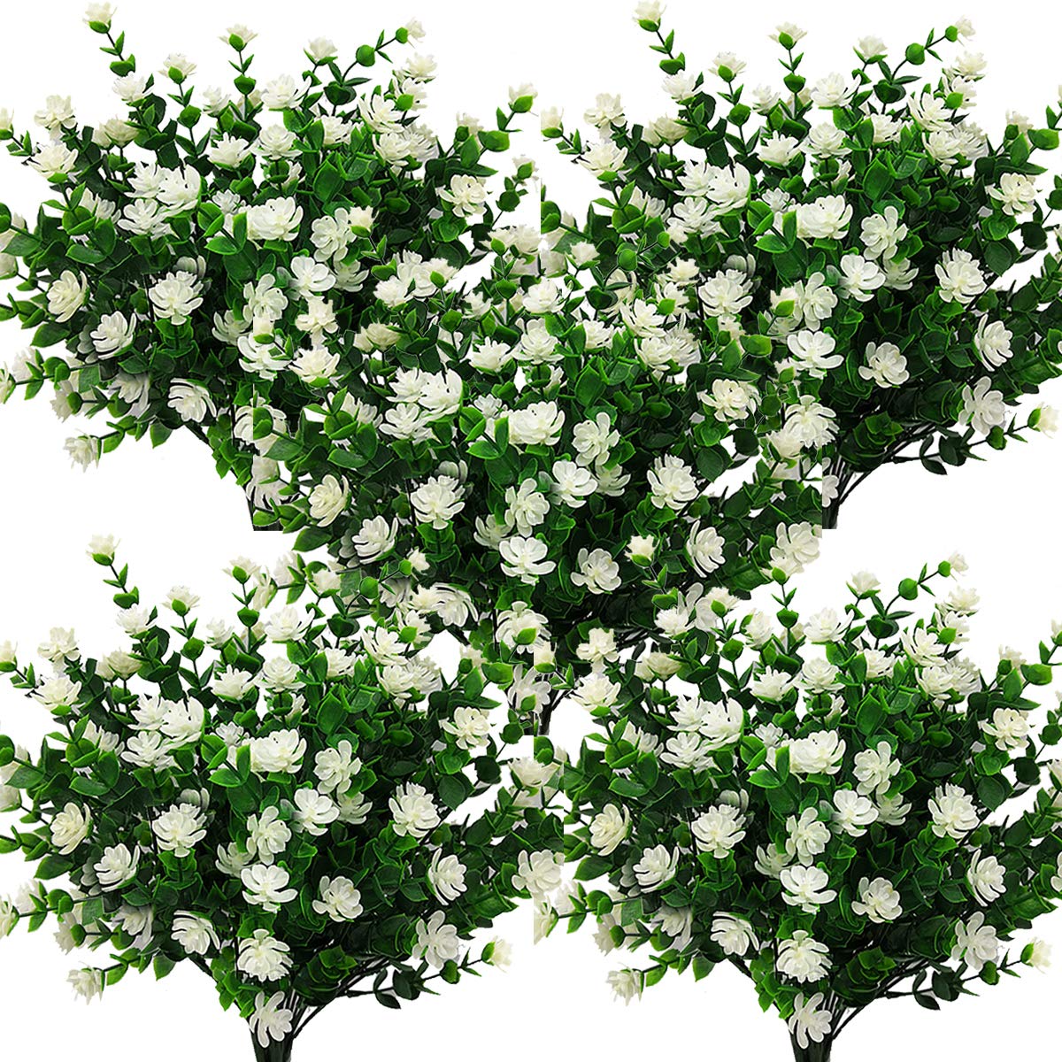 Grunyia artificial flowers in white eucalyptus with realistic textures for outdoor porches