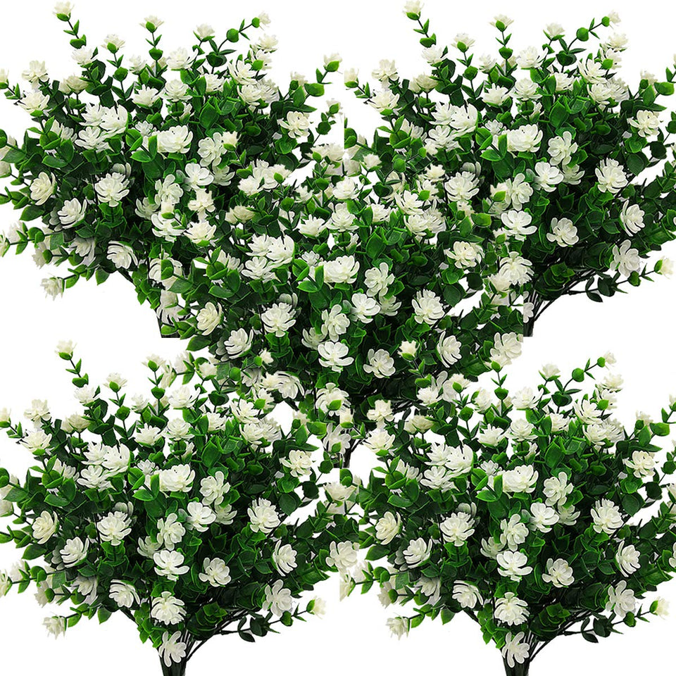 Grunyia artificial flowers in white eucalyptus with realistic textures for outdoor porches