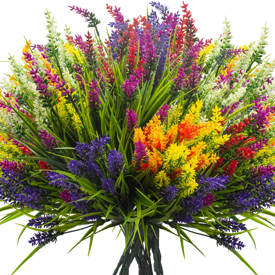 Grunyia artificial lavender plants with mixed blooms for outdoor display.