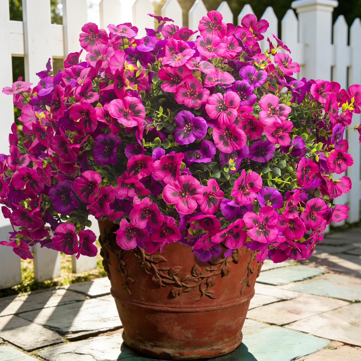 Grunyia artificial pansy flowers for outdoor planters with UV-resistant color